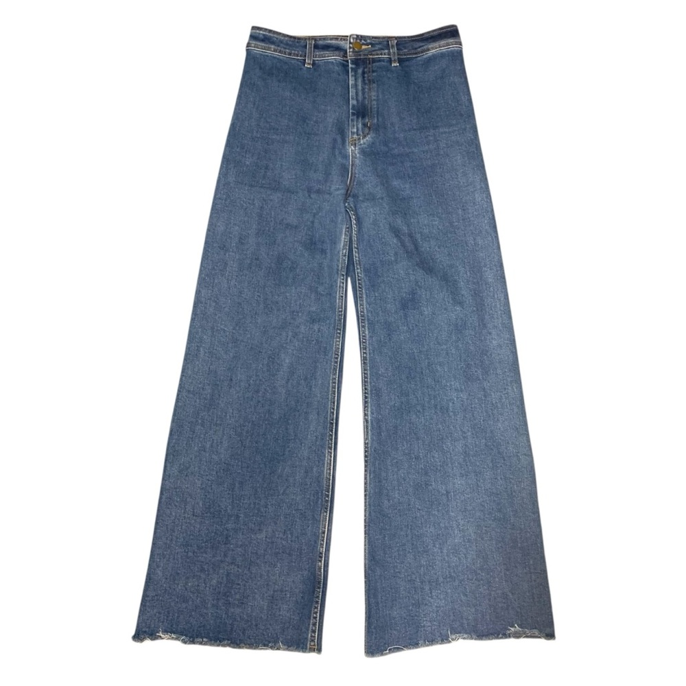Rip Curl Wide-Leg Jeans High Rise Raw Hem Sz 30 Blue Med Wash Denim Boho Grunge